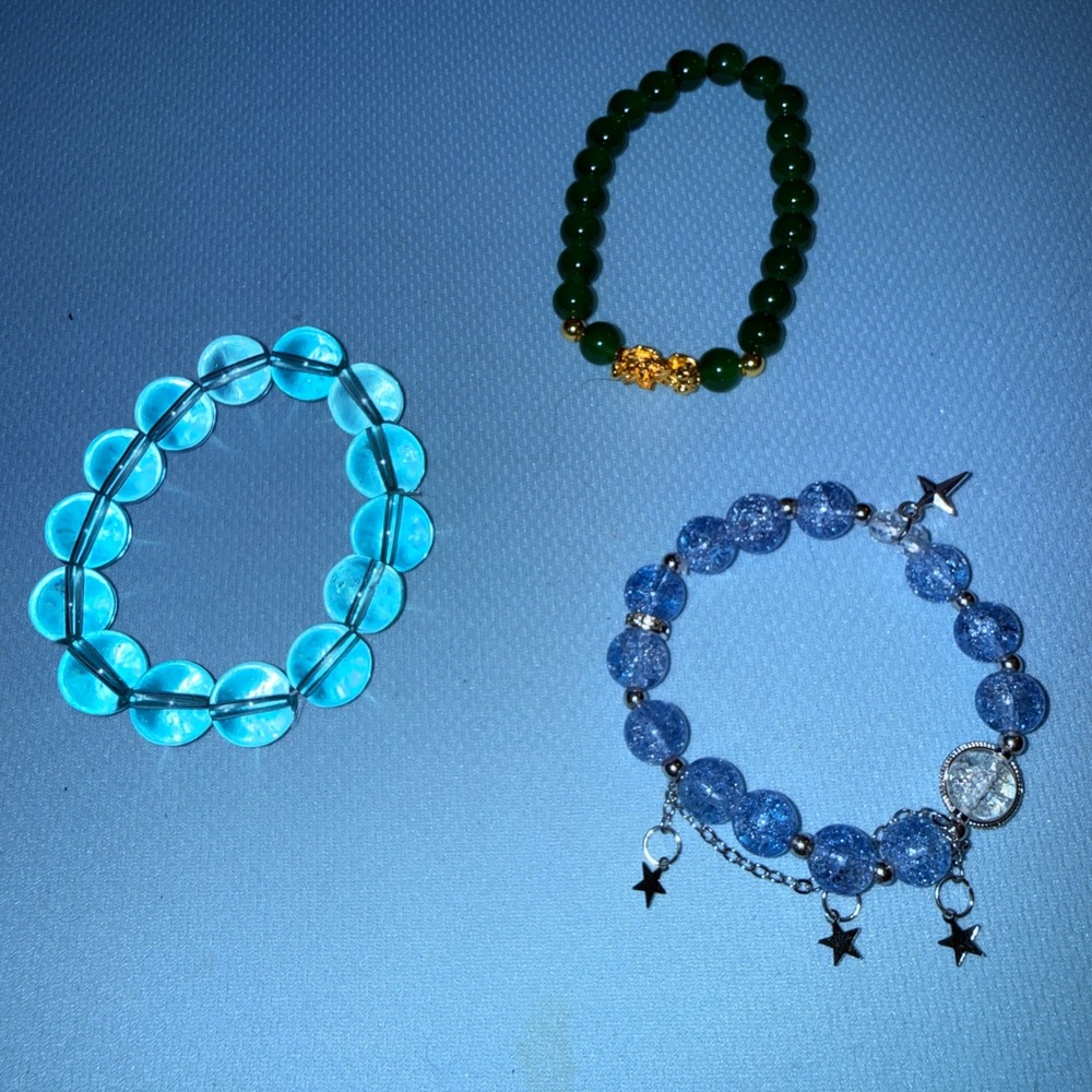 Beaded Bracelet Set NEW Blue Green Celestial Pixiu 3pc